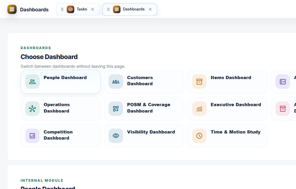 AgentLink dashboard selector screen