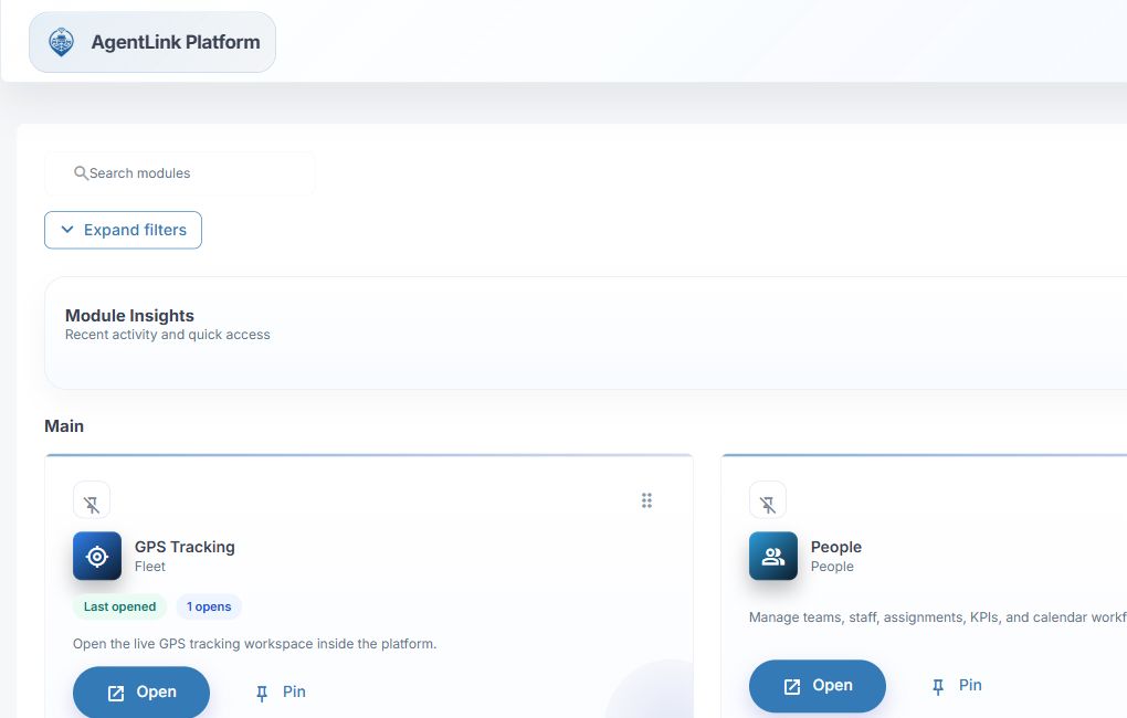 AgentLink portal module overview screen